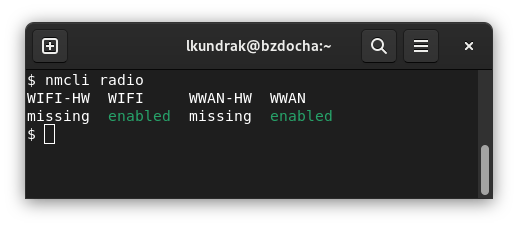 nmcli radio now indicates lack of radios