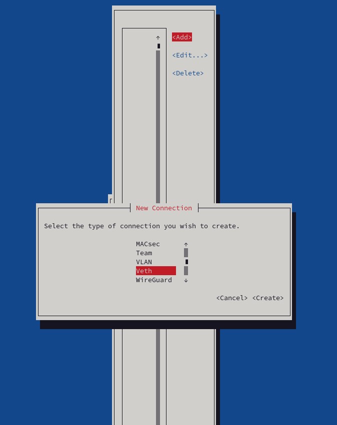 Veth is available on the type list in nmtui